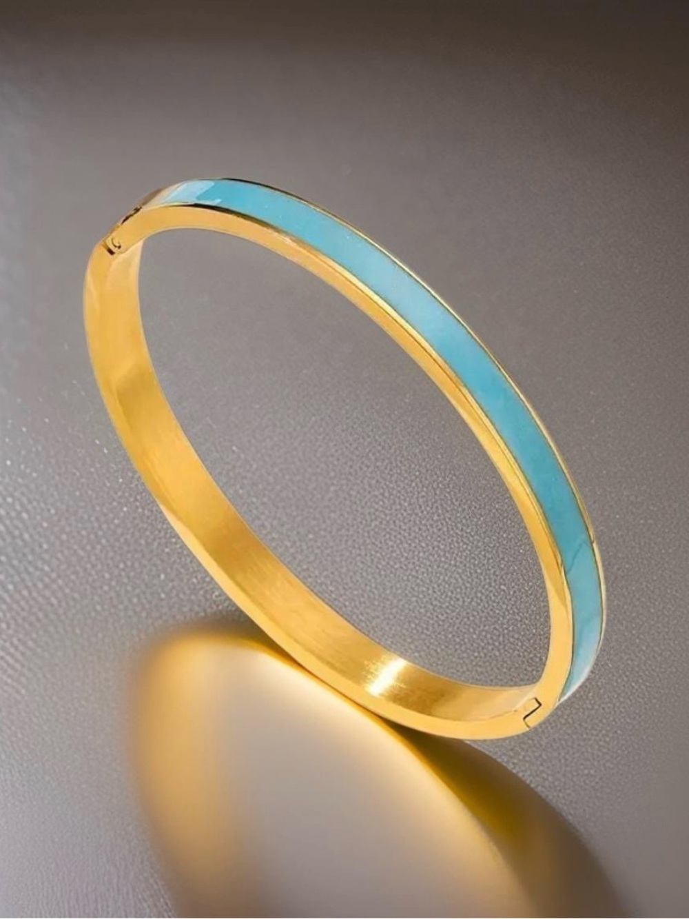 Blue Enamel Gold-Tone Hinged Bangle Bracelet | Minimalist Stackable fashioned